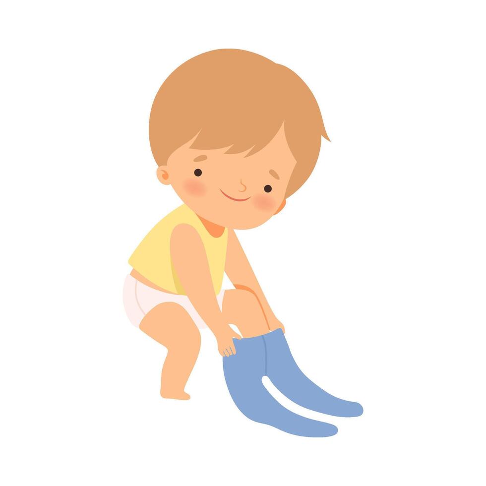 Little Boy Dressing Up Himself Illustration vector