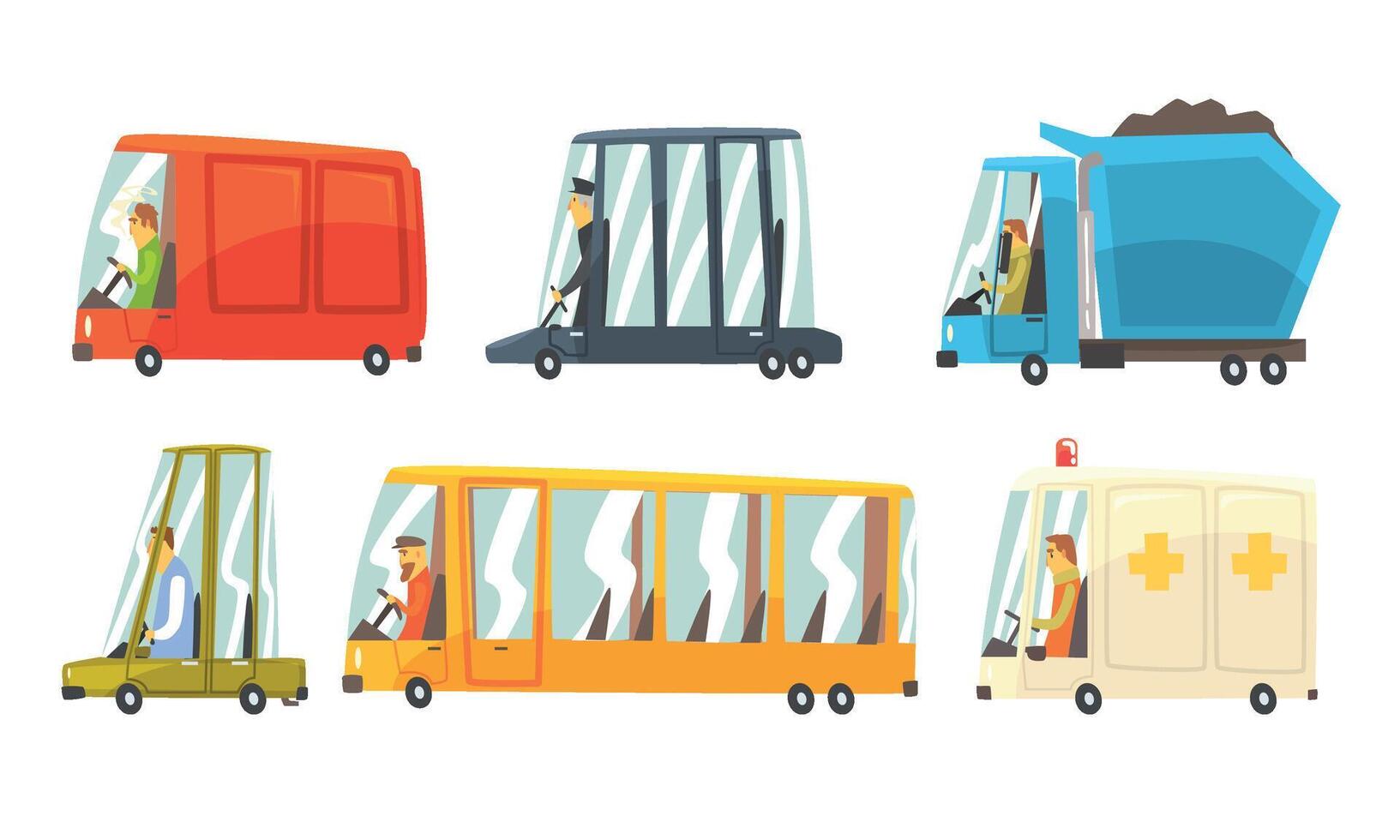 Highways Road With People Characters In Various Vehicles Illustration Set Isolated On White Background vector