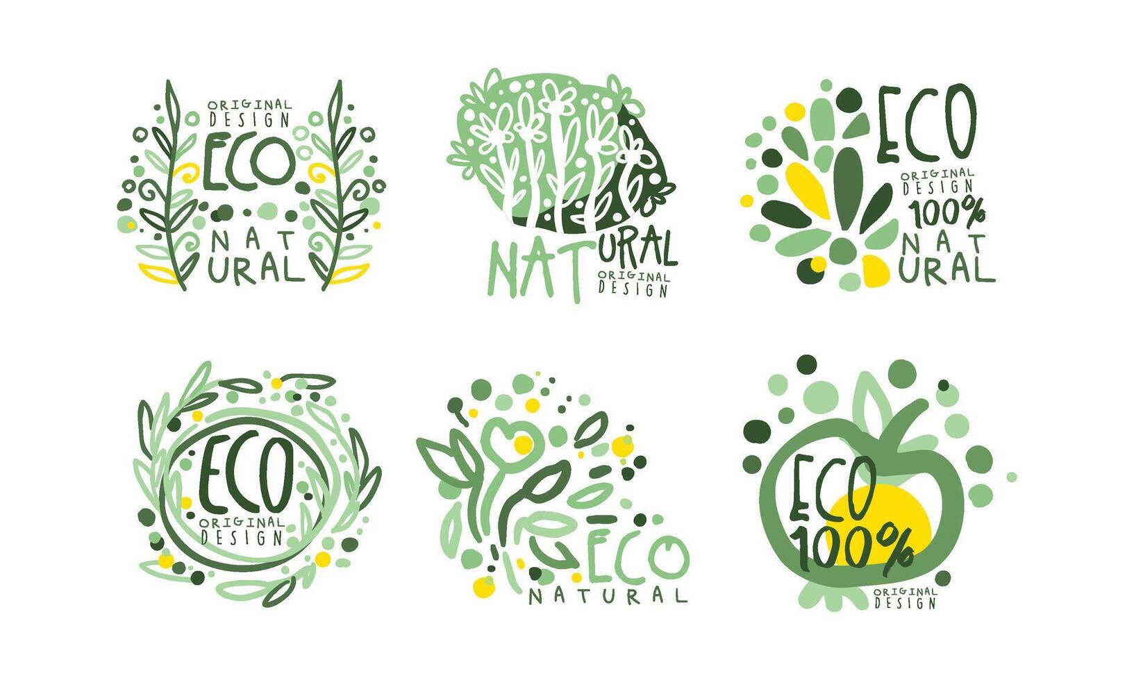 Eco Natural Labels and Logos Original Design Set vector