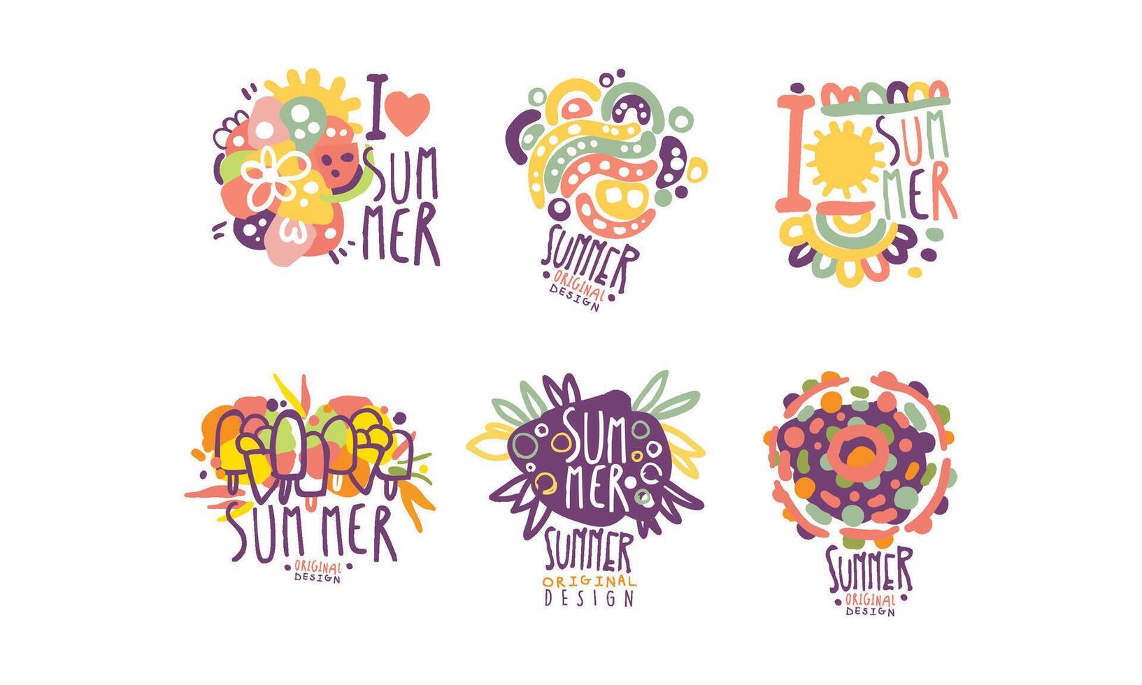 Bright Summer Labels with Original Design Set vector