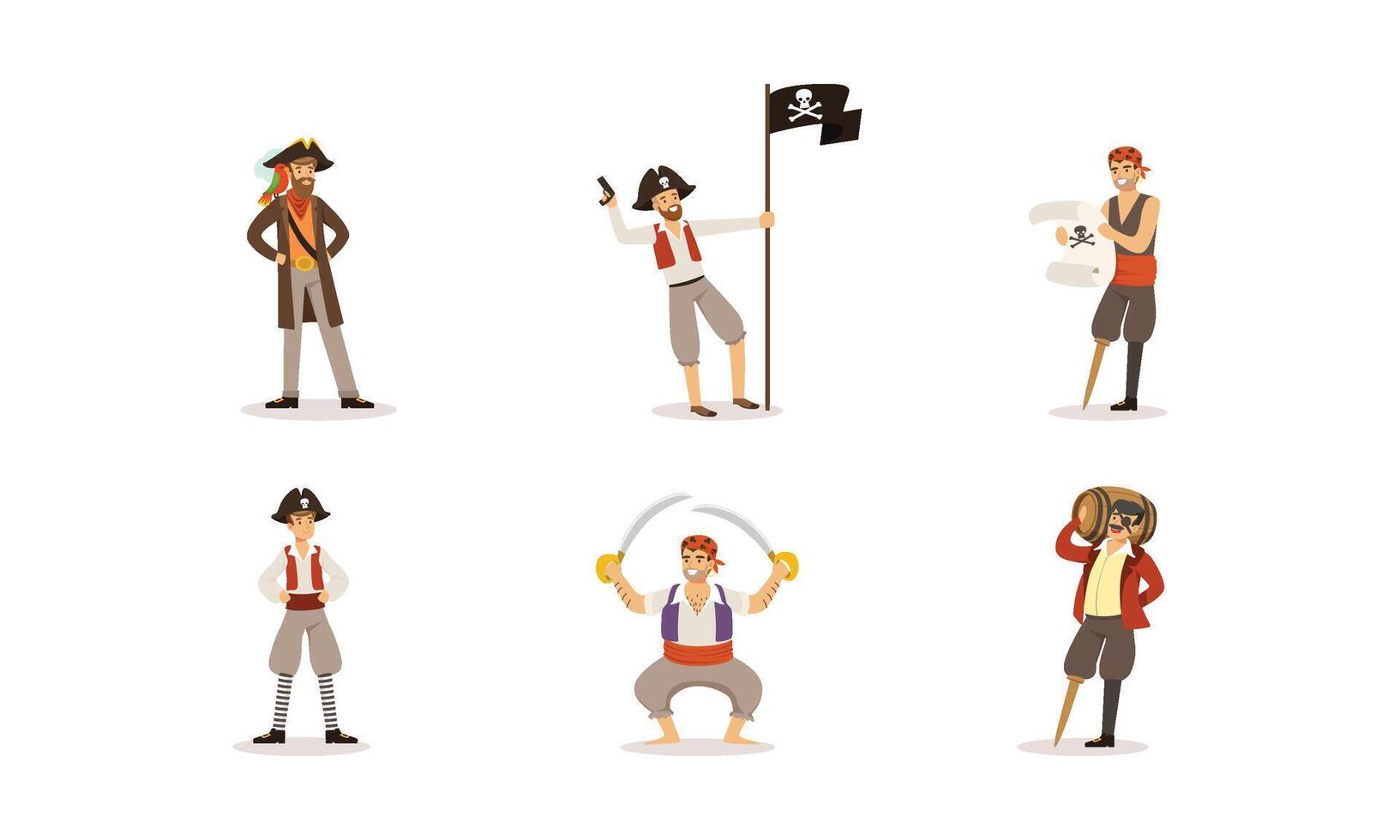 Pirate Characters Posing in Different Situations Illustrations vector