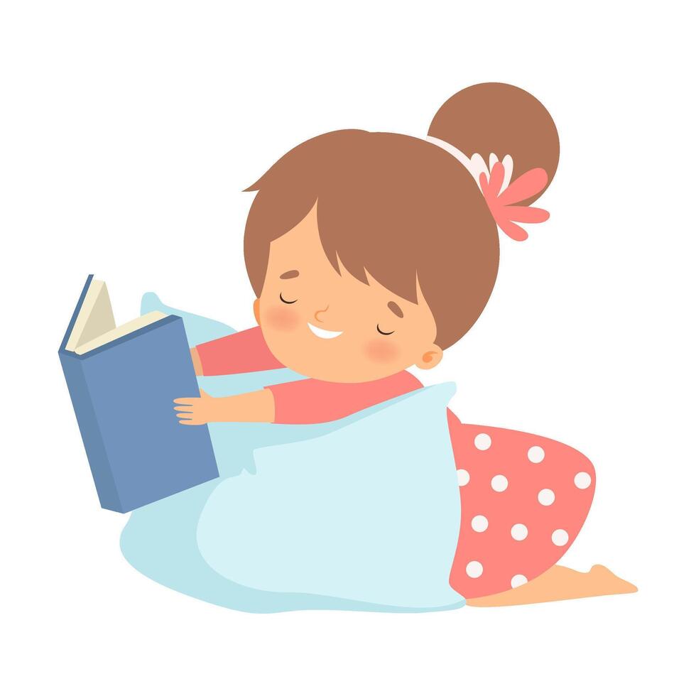 Girl Character Lying on Pillow and Learning How to Read vector