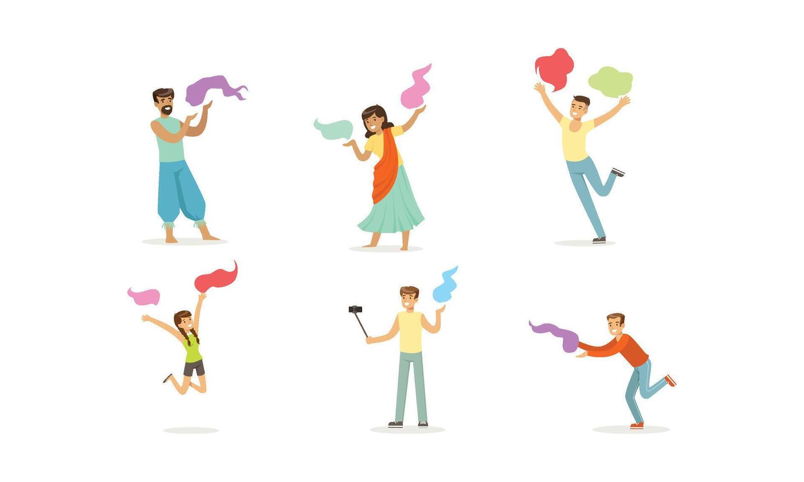 People Celebrating Festival of Color Holi Set vector