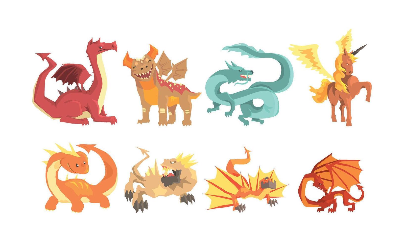 Fantastic Mythological Creatures and Beasts Set vector