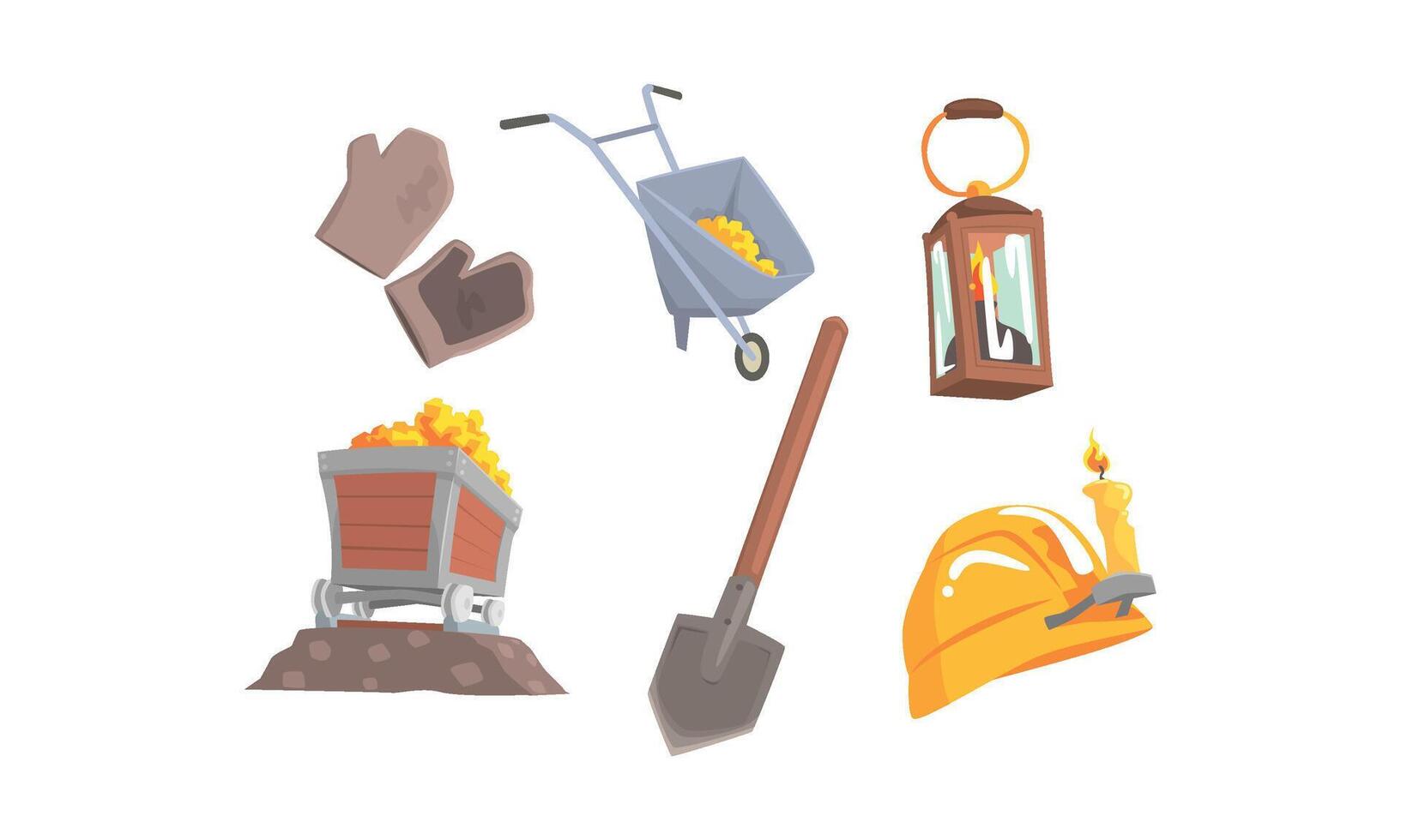 Gold Mining Attributes Set. Mineral Crystal Searching Collection vector