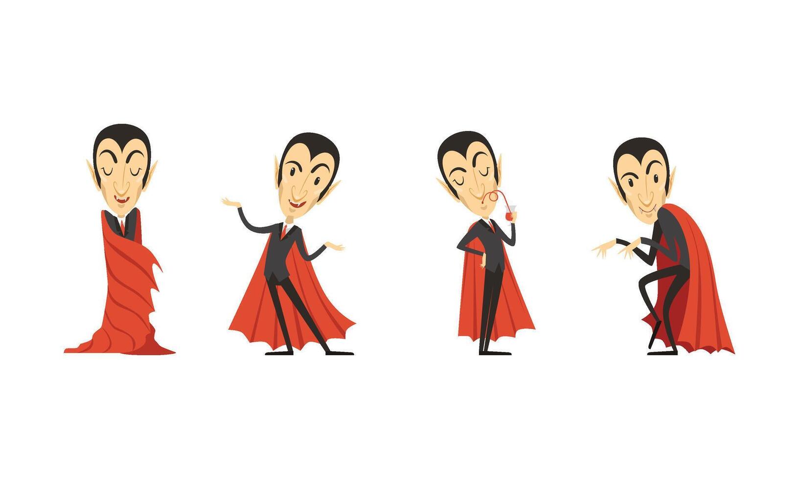 Count Dracula Cartoon Character in Different Poses Set vector