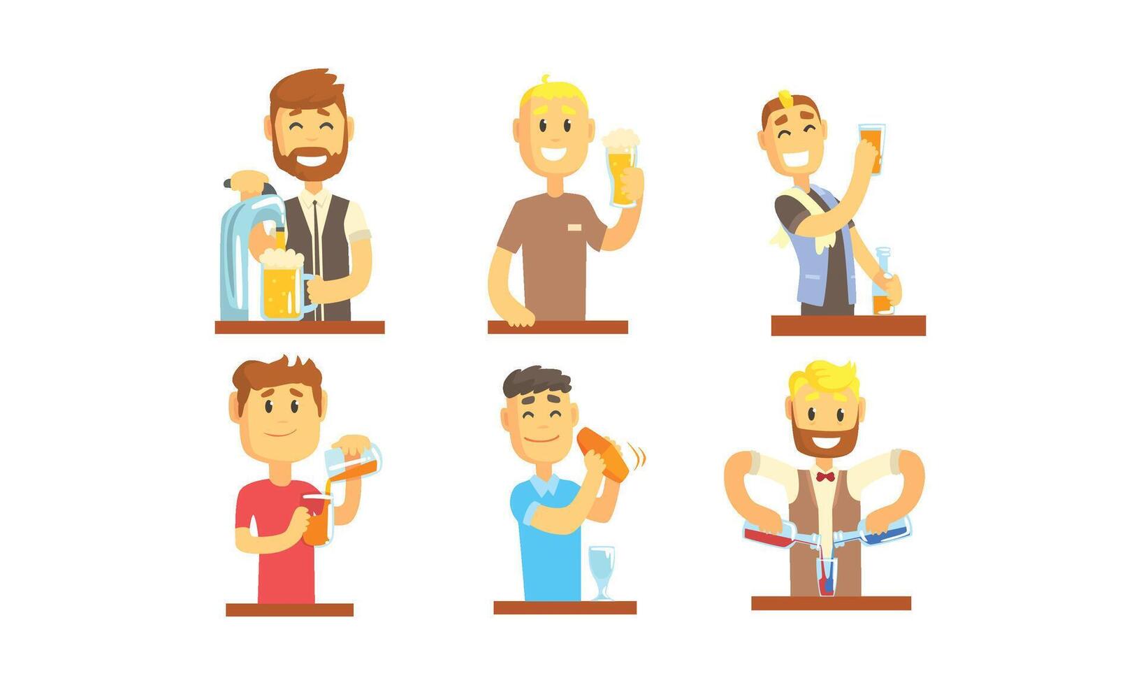 Barman Mixing and Pouring Alcoholic Beverages Illustrations vector