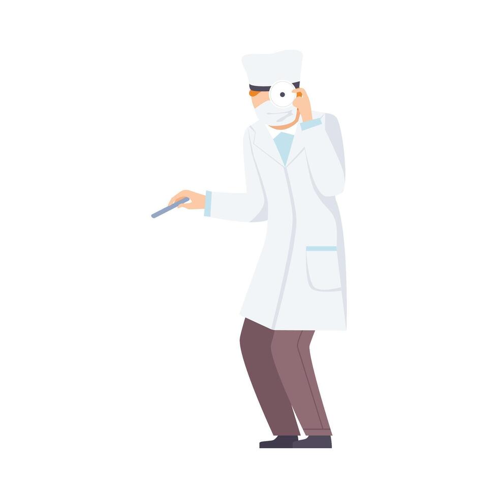 Male Doctor Otolaryngologist With Special Equipment For Examination Of Patient Flat Illustration vector