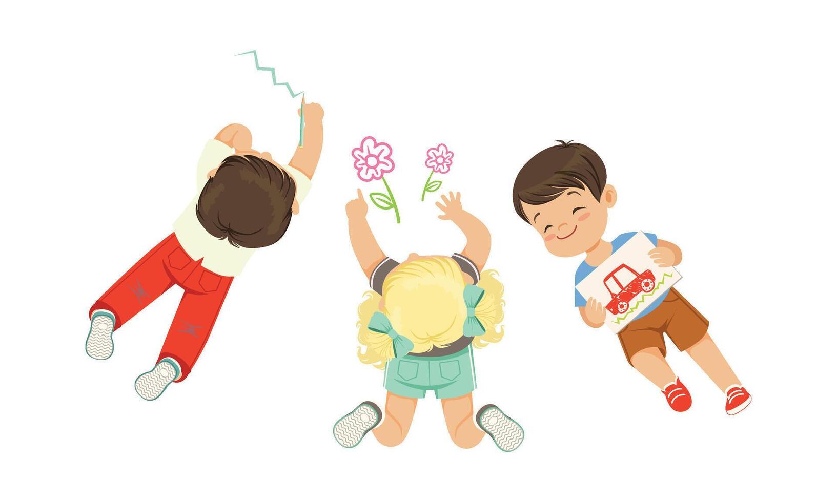 Cute Little Kids Lying on the Floor Drawing Pictures Illustration vector