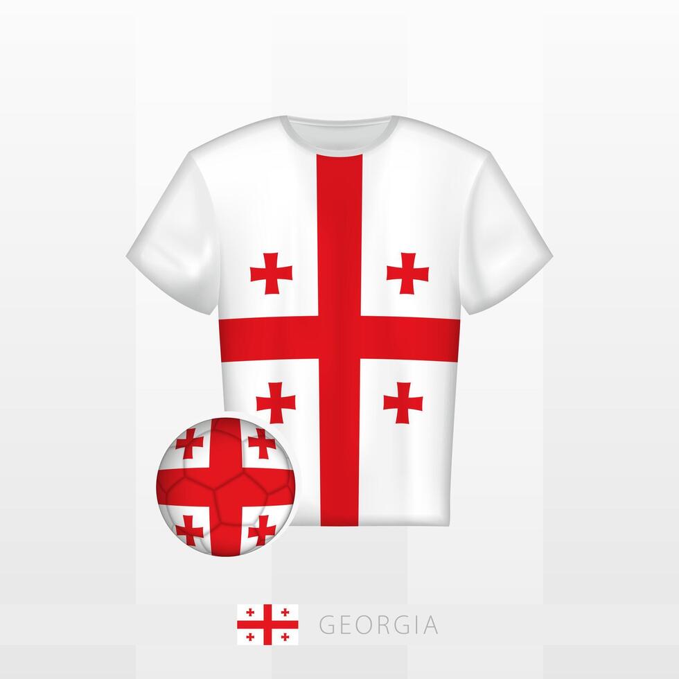 Football uniform of national team of Georgia with football ball with flag of Georgia. Soccer jersey and soccerball with flag. vector