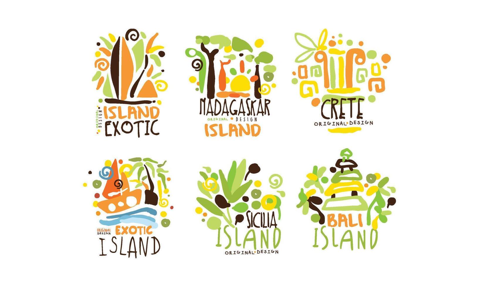 Exotic Countries Labels Design Set. Tropic Travel Destination Collection vector