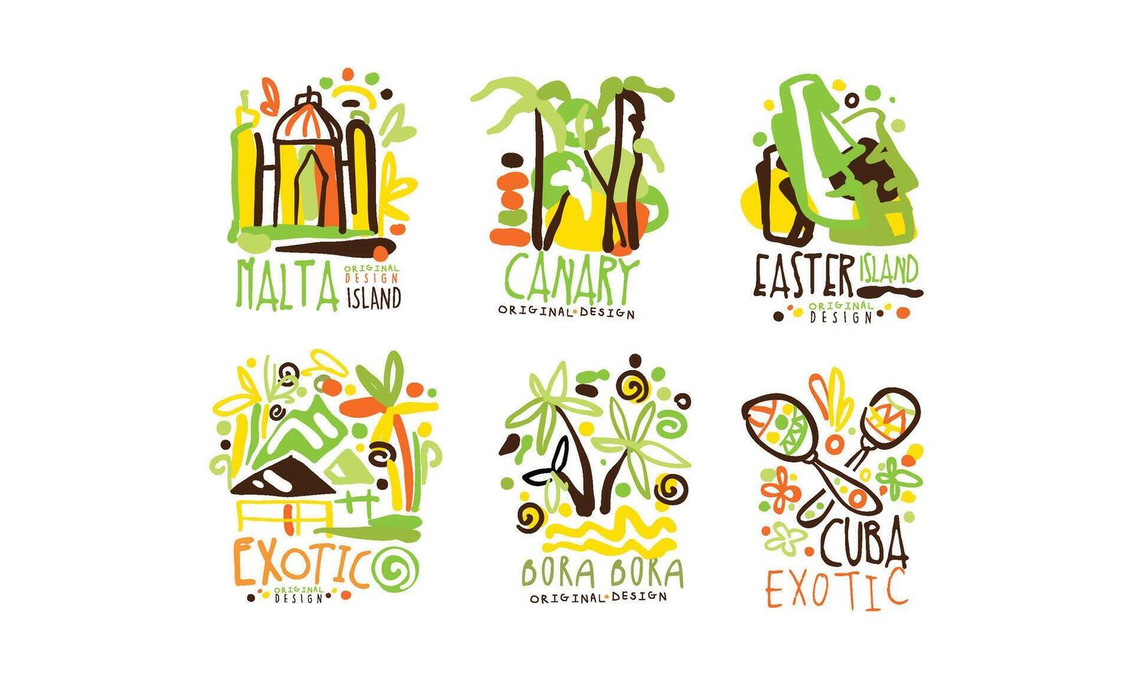 Exotic Countries Labels Design Set. Tropic Travel Destination Collection vector