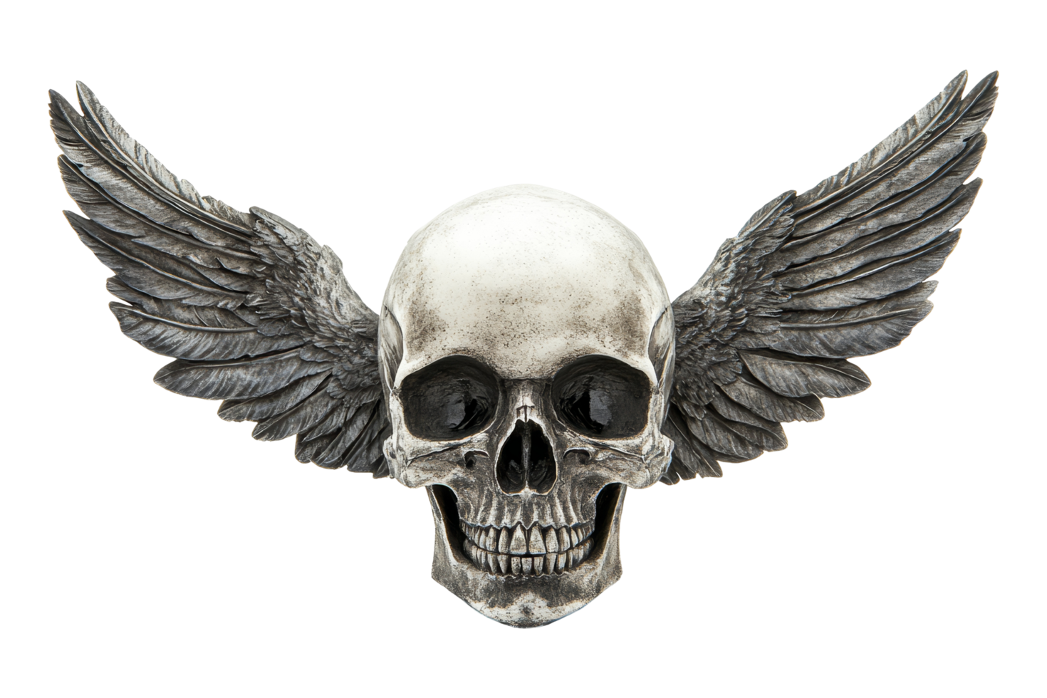 Digital design of dark skull with wings symbolism png