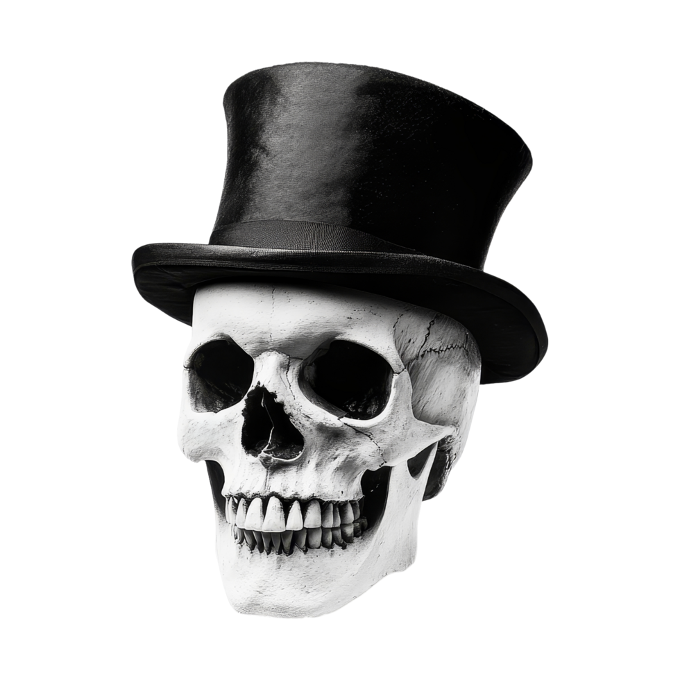 Mysterious skull in top hat still life dark setting png