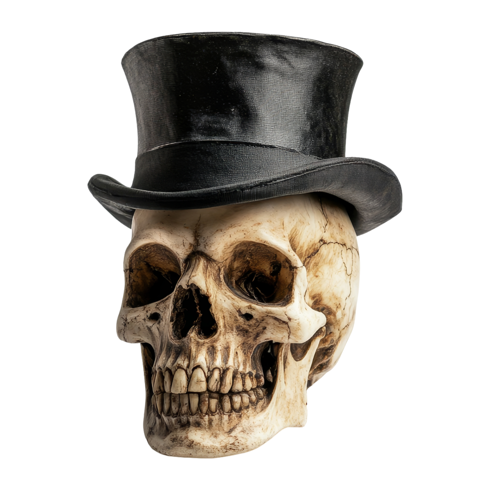 Mysterious skull with top hat studio photo dark close-up png