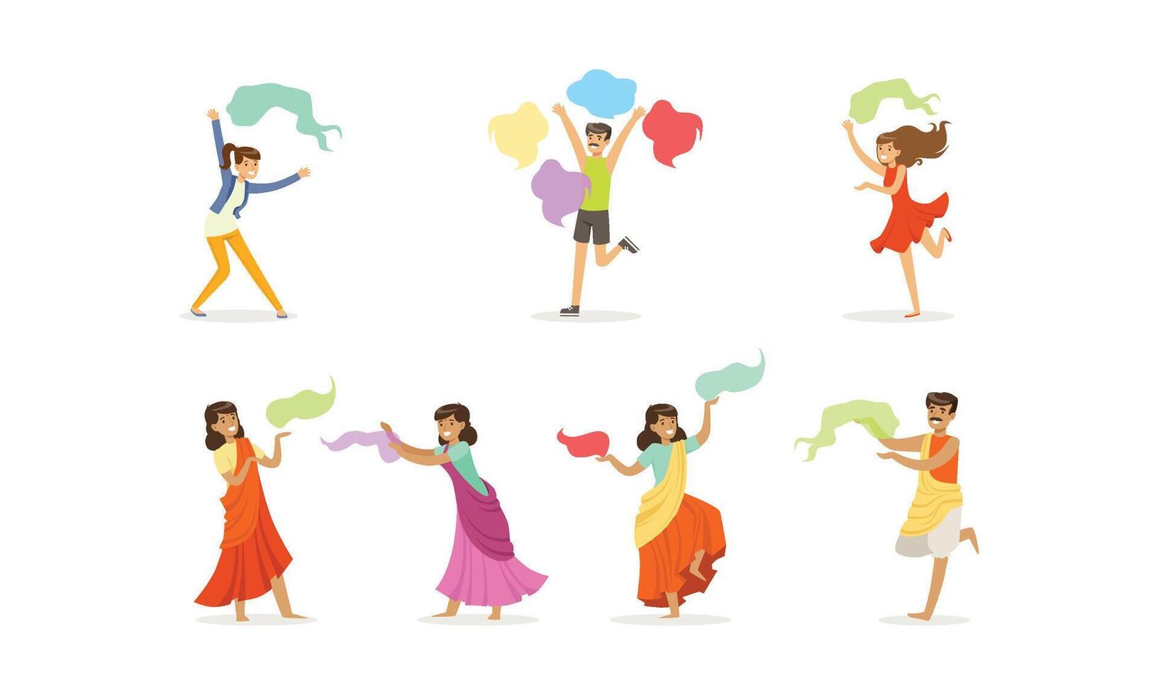 People Celebrating Festival of Color Holi Set vector