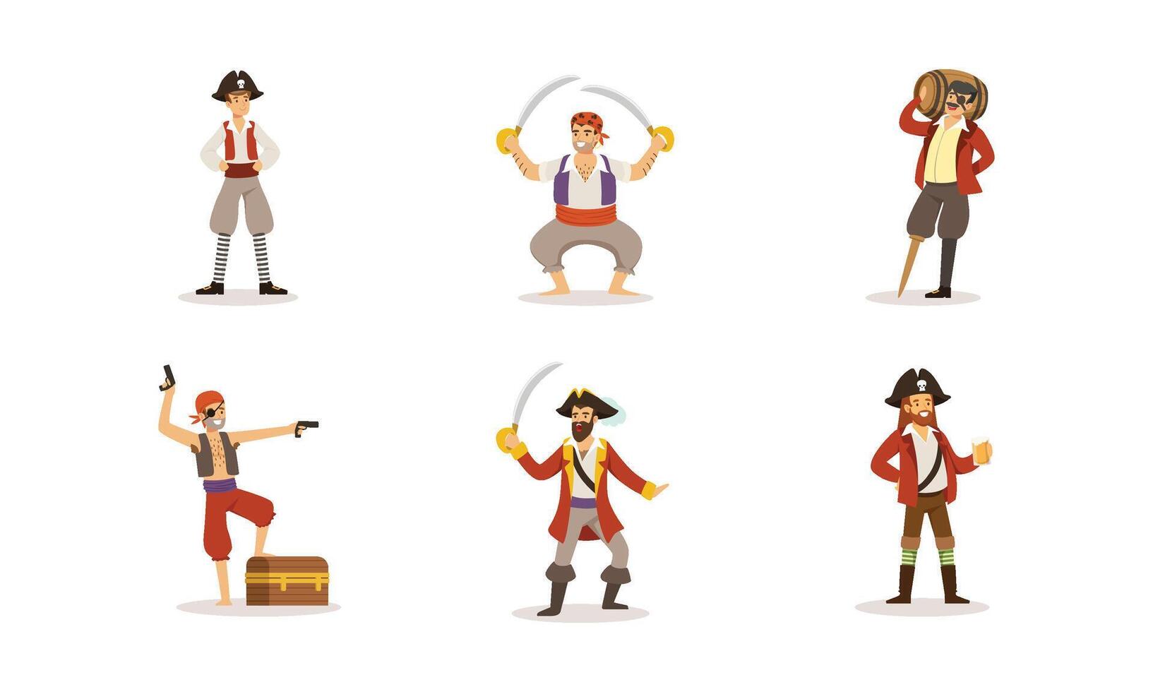 Pirate Characters Posing in Different Situations Illustrations vector