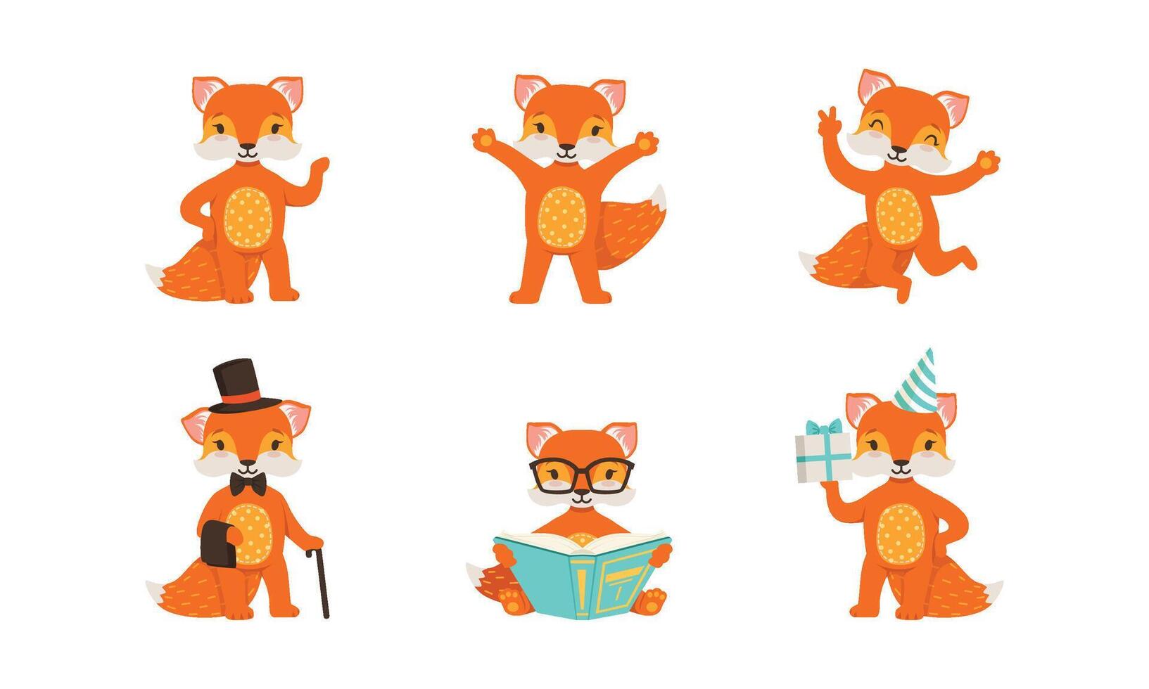 Cute Fox Cartoon Character Set. Forest Creature Holding Heart vector