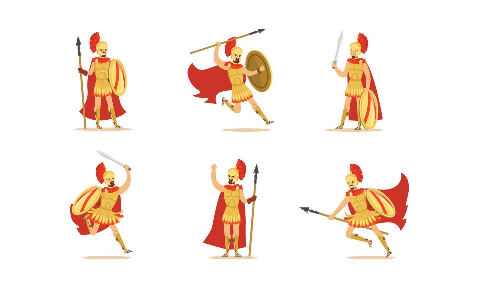 Gladiators Holding Swords Set. Fighting Characters in Action Poses vector