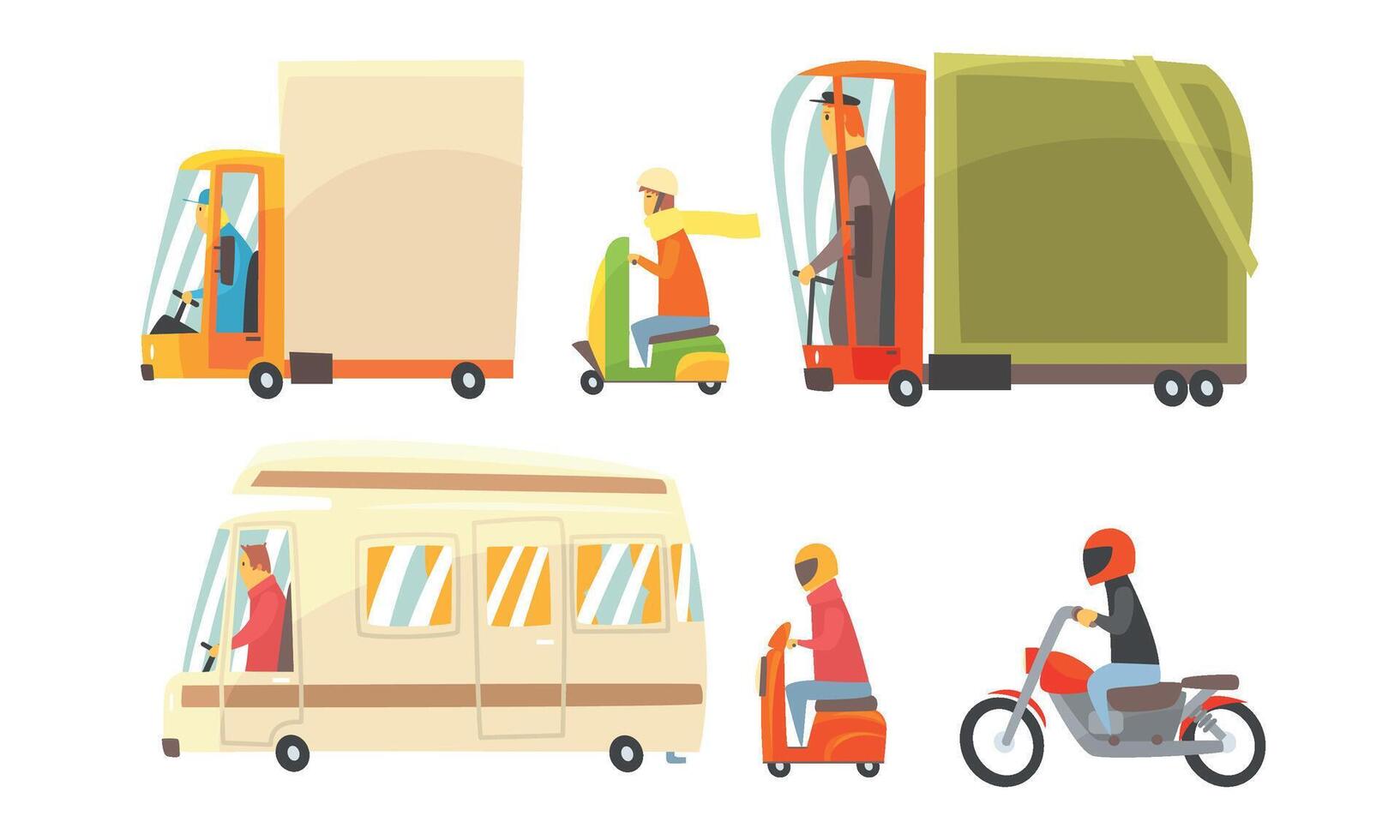 People Characters In Different Vehicles In Urban Traffic Illustration Set Isolated On White Background vector