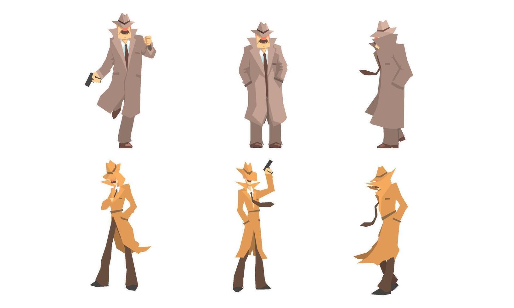 Old And Young Secret Agents And Private Detectives In Different Actions Illustration Set Isolated On White Background vector