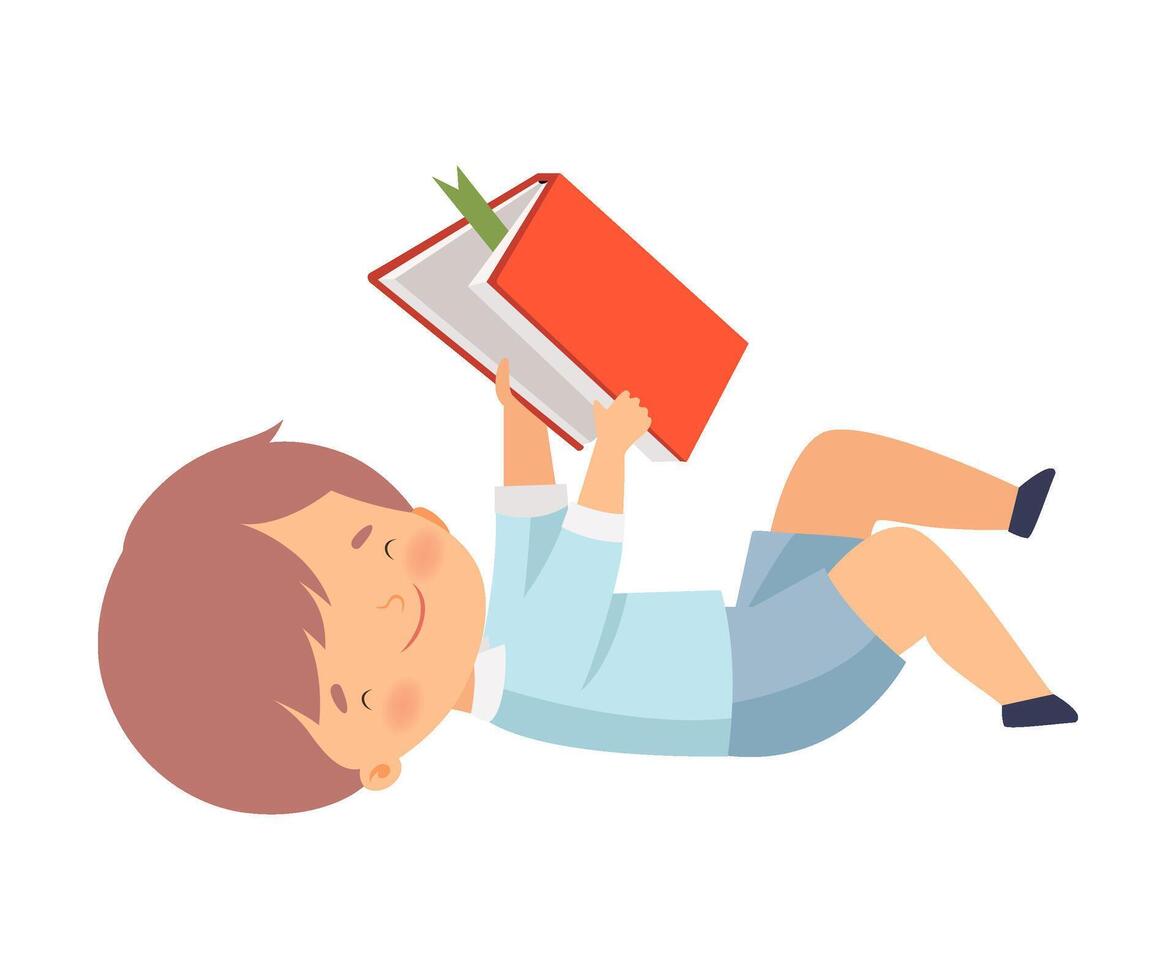 Boy Character Sitting on Floor and Learning How to Read vector
