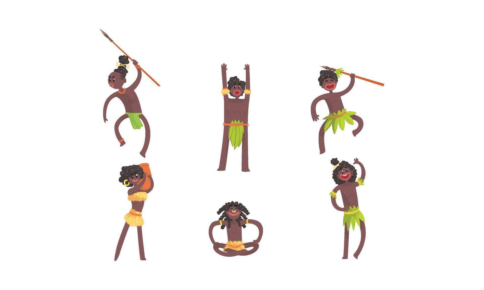 African Tribal Characters Set. Man Beating the Drum and Dancing Voodoo Dance vector