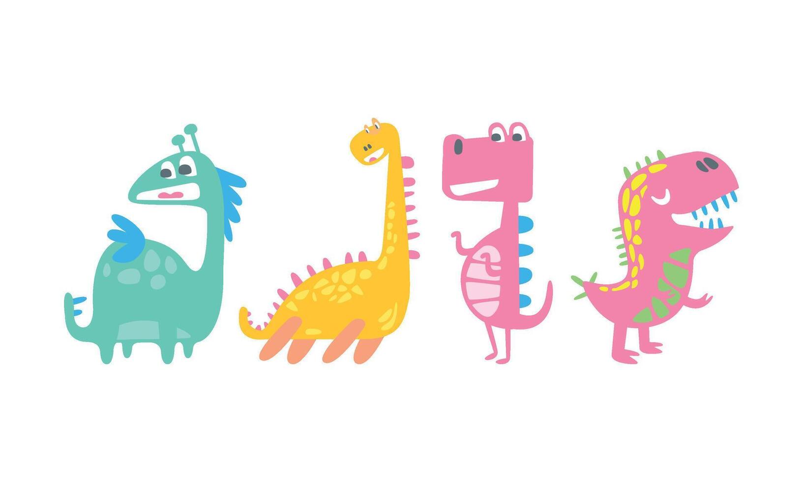 Cute Cartoon Dinosaur Characters Set. Kid Fantasy Design vector