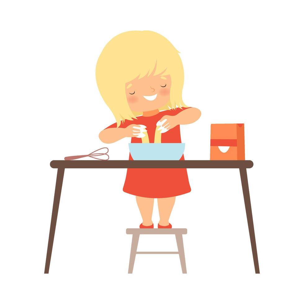 Little Girl Doughing to Bake Pie on Her Own Illustration vector