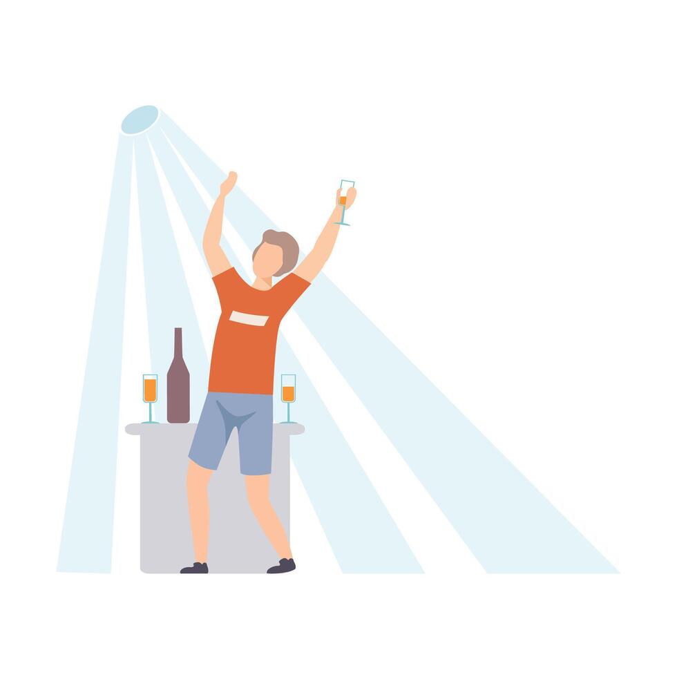 Guy Dancing At Nightclub And Drinking Alcoholic Beverages Illustration Isolated On White Background vector