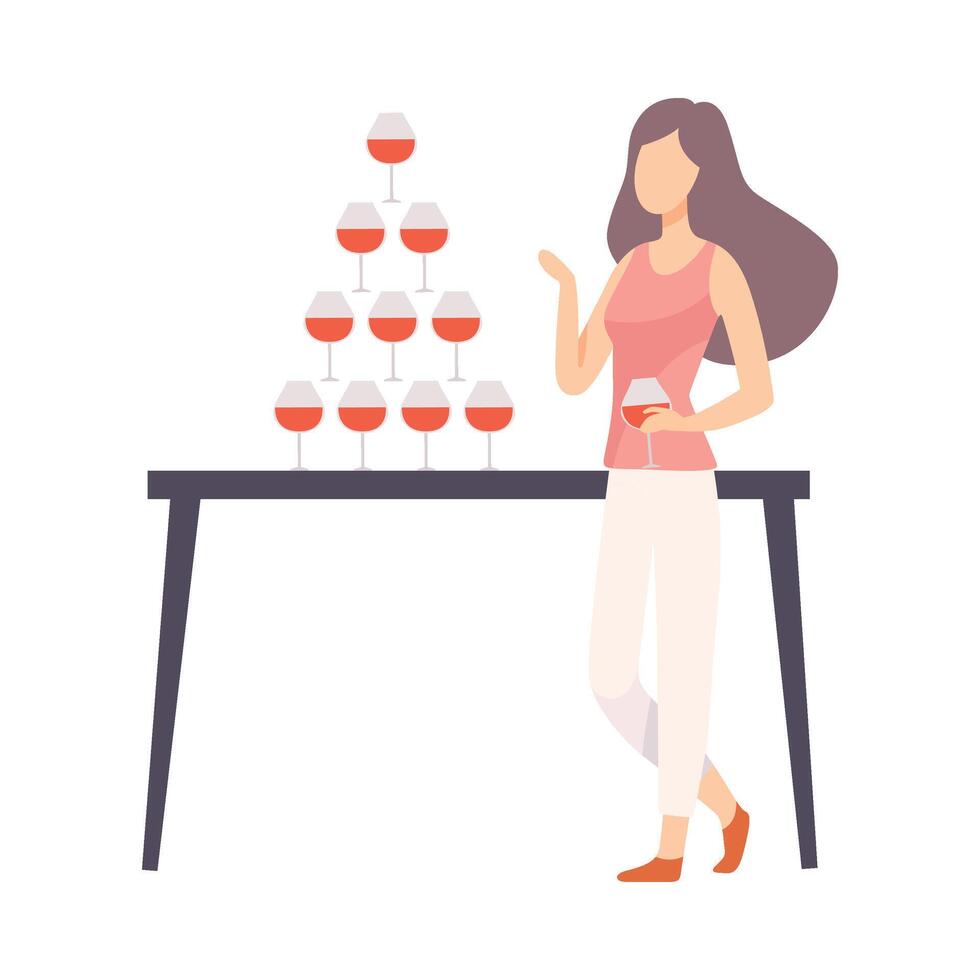 Girl In Casual Style Clothes At Banquet Or At Party Illustration Isolated On White Background vector