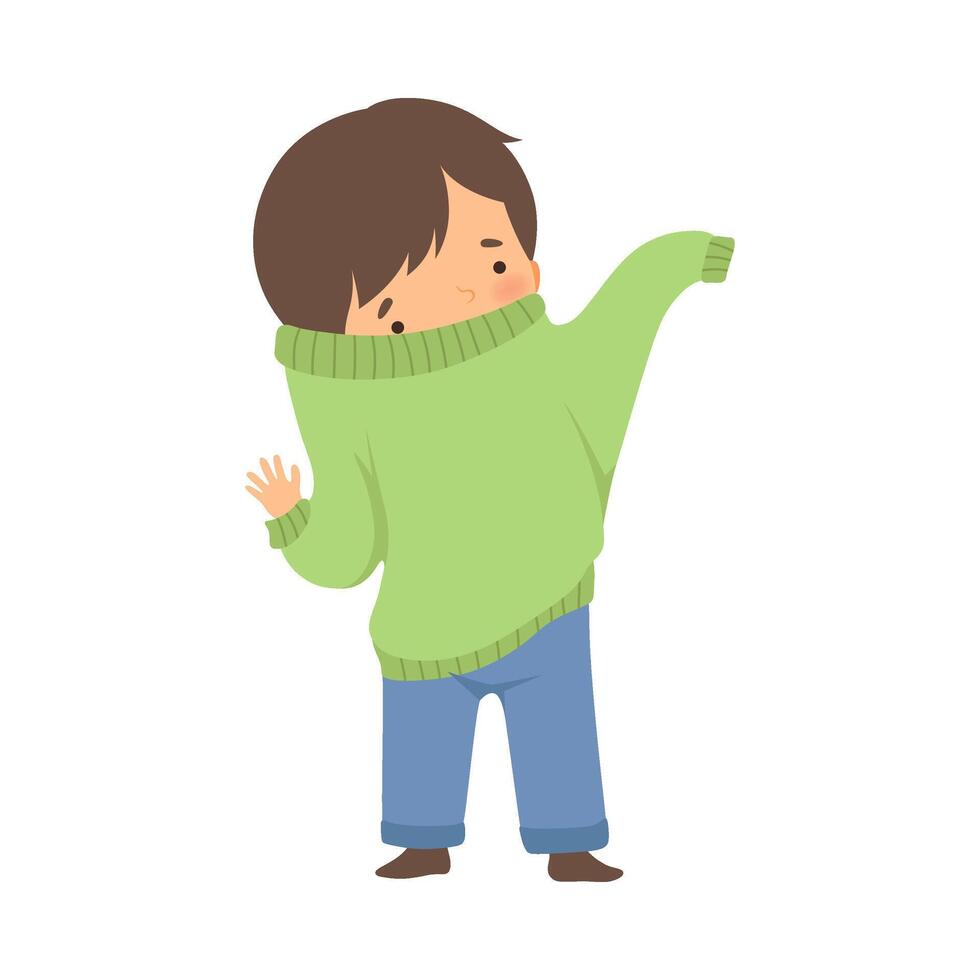 Little Boy Dressing Up Himself Illustration vector