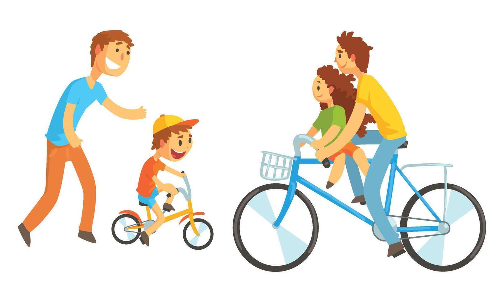 Parent Cycling with His Kid Illustration vector