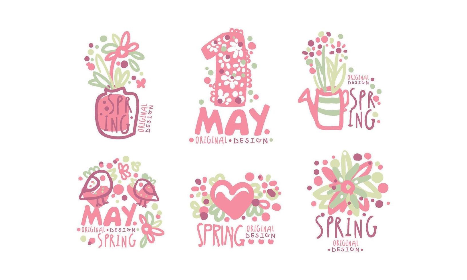 Tender Spring Labels and Logos with Original Design Concept Set vector