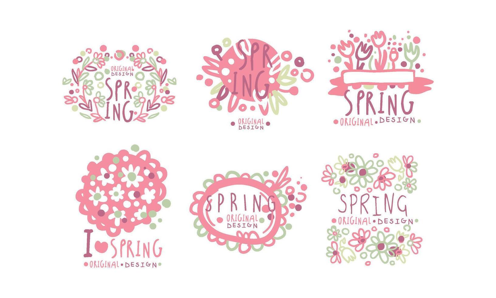 Tender Spring Labels and Logos with Original Design Concept Set vector