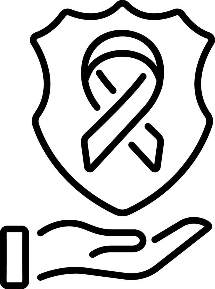 A line style icon of cancer ribbon in protection shield depicting cancer insurance vector