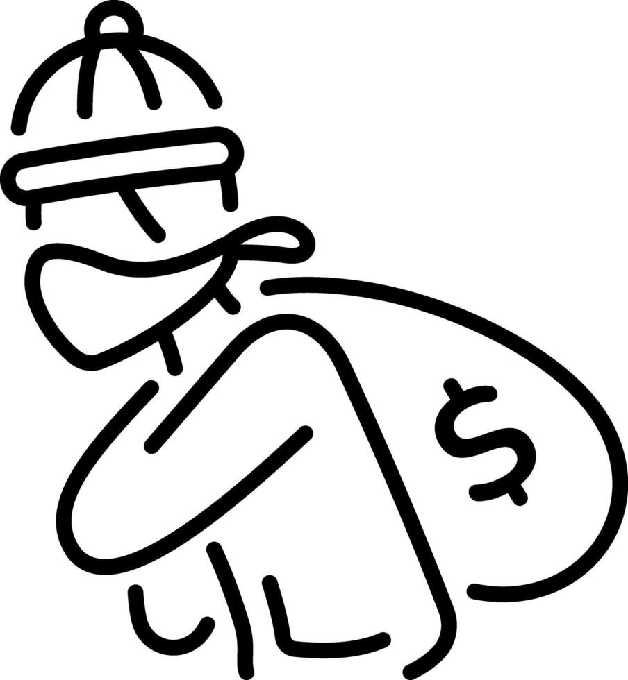 A line style icon of a thief carrying a money bag on his shoulder vector