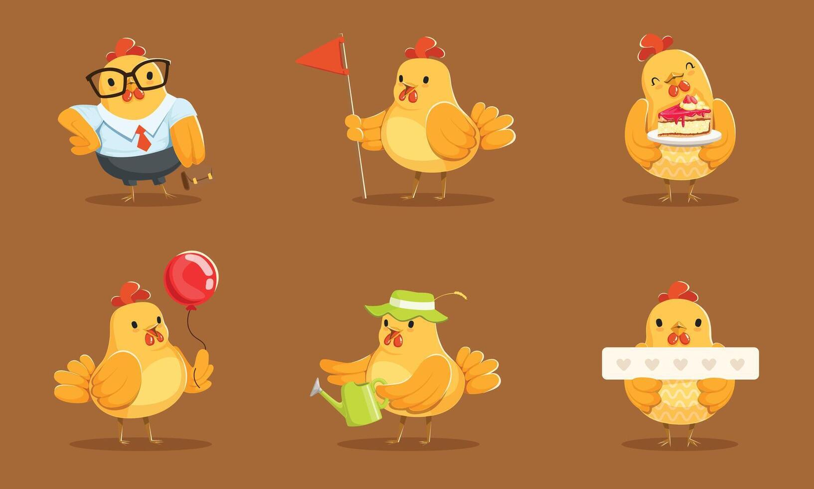 Animated Baby Chickens In Different Poses Illustration Set Cartoon Character vector