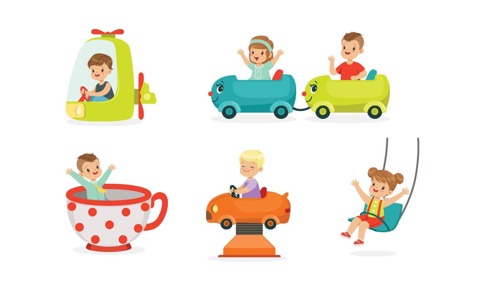 Kids Having Fun in Entertainment Park Set vector