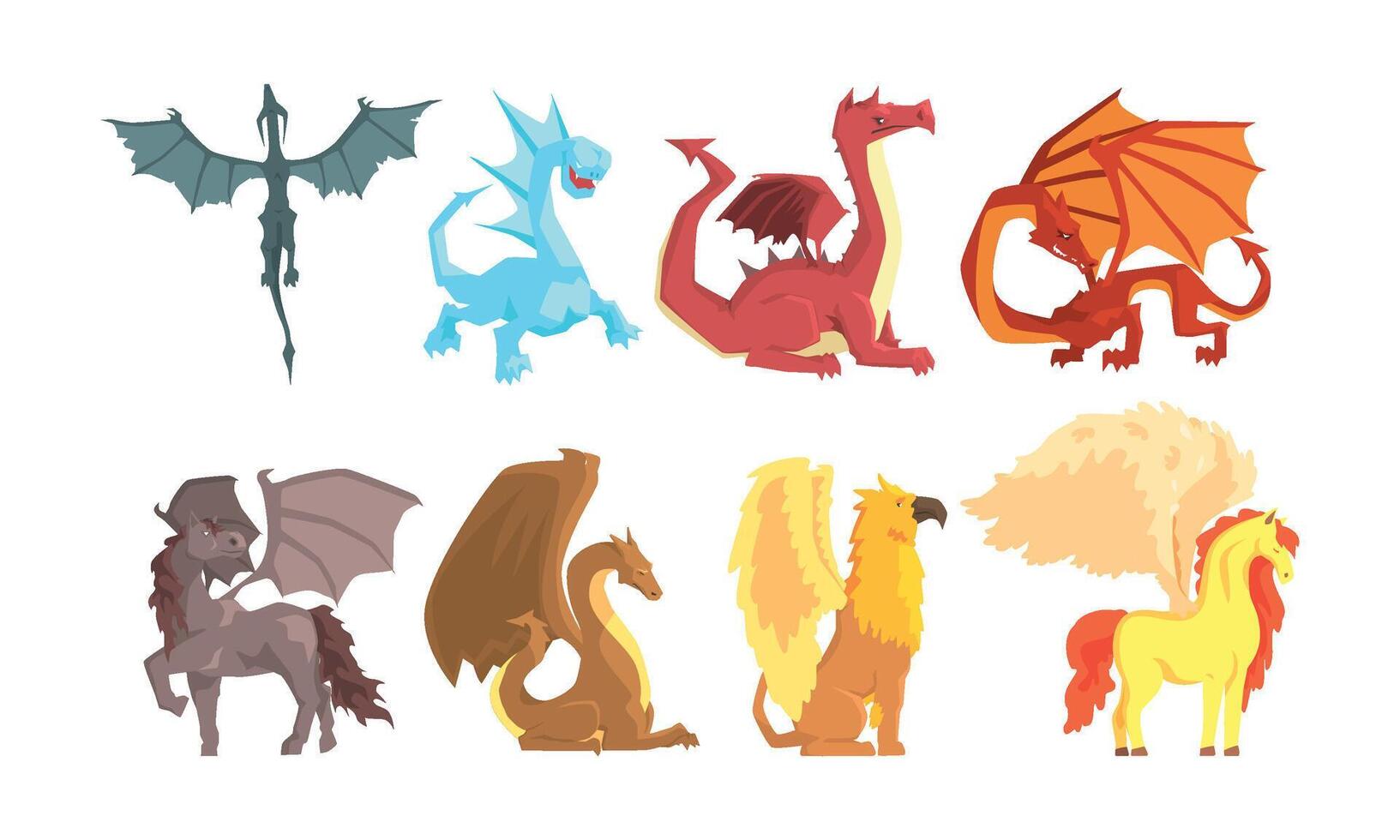 Fantastic Mythological Creatures and Beasts Set vector