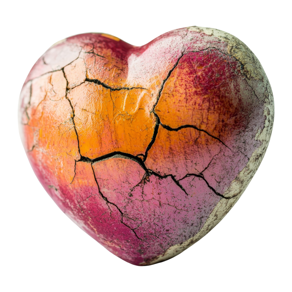 Indoor art gallery cracked heart sculpture close-up png