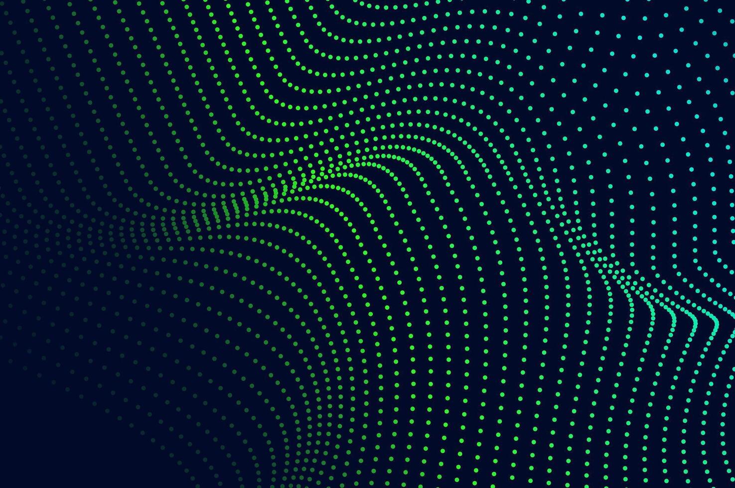 Abstract background molecule flowing dots particle wave blue and light green. Technology, biology, science and dynamic illustration concept. vector