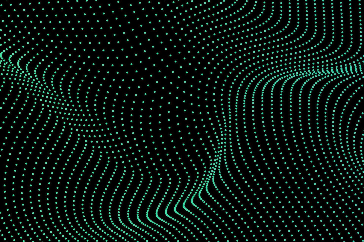 Abstract molecule background flowing dots particle wave light green isolated black background. Technology, biology, science and dynamic illustration concept. vector