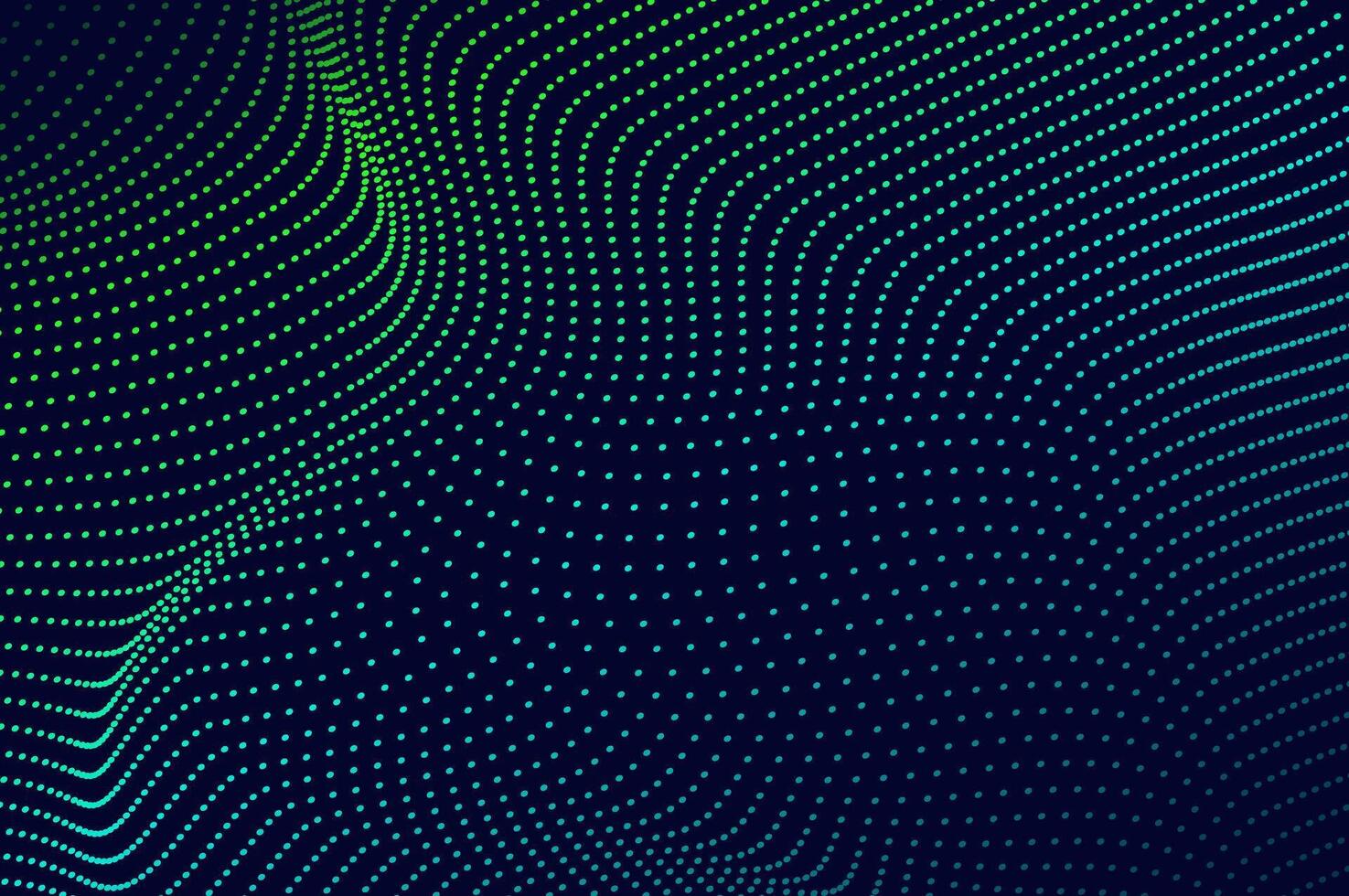molecule background flowing dots particle wave blue and light green. Technology, biology, science and dynamic illustration concept. vector
