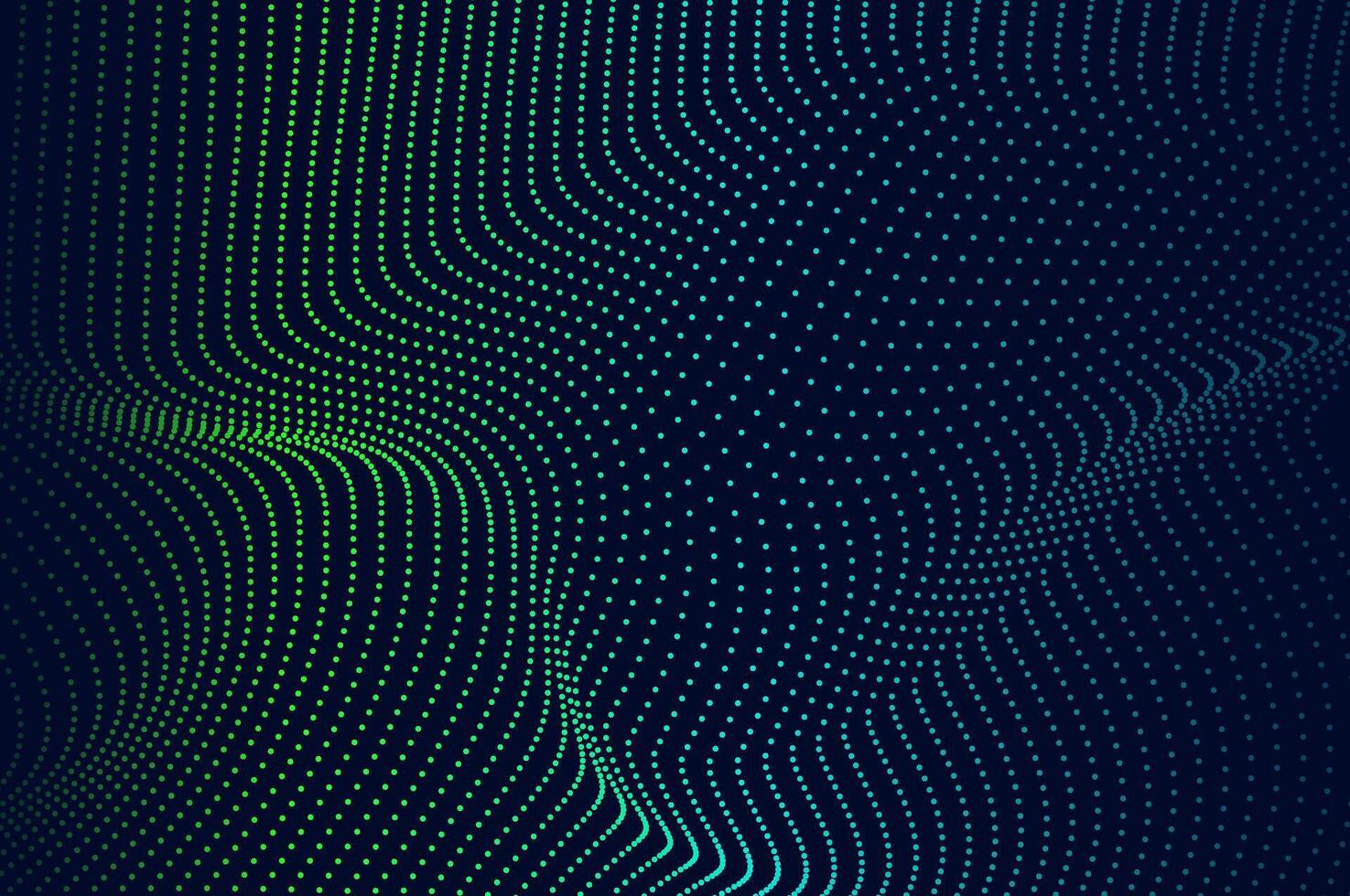 Abstract molecule background flowing dots particle wave blue and light green. Technology, biology, science and dynamic illustration concept. vector