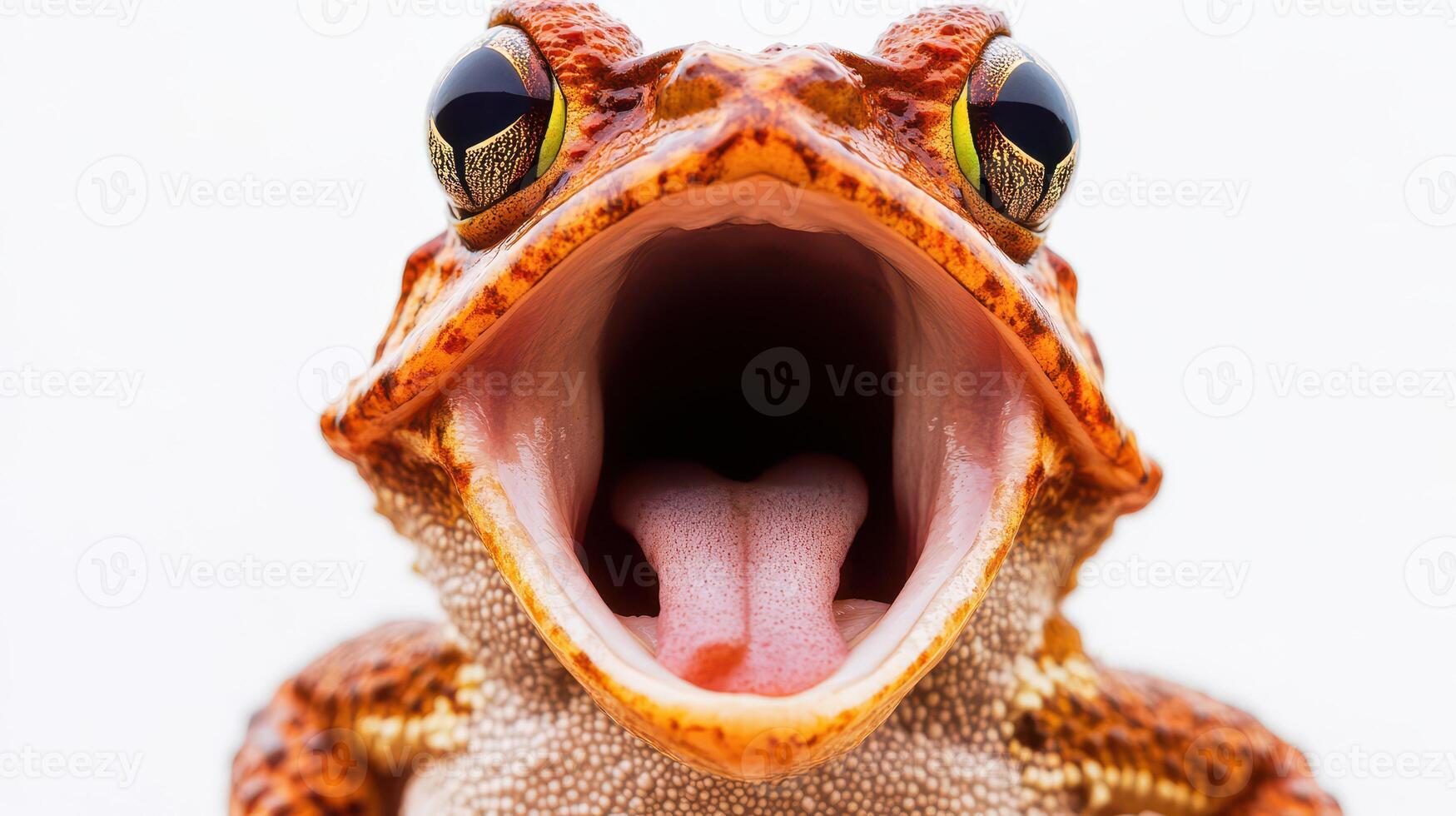 A close up of a frog with its mouth open photo
