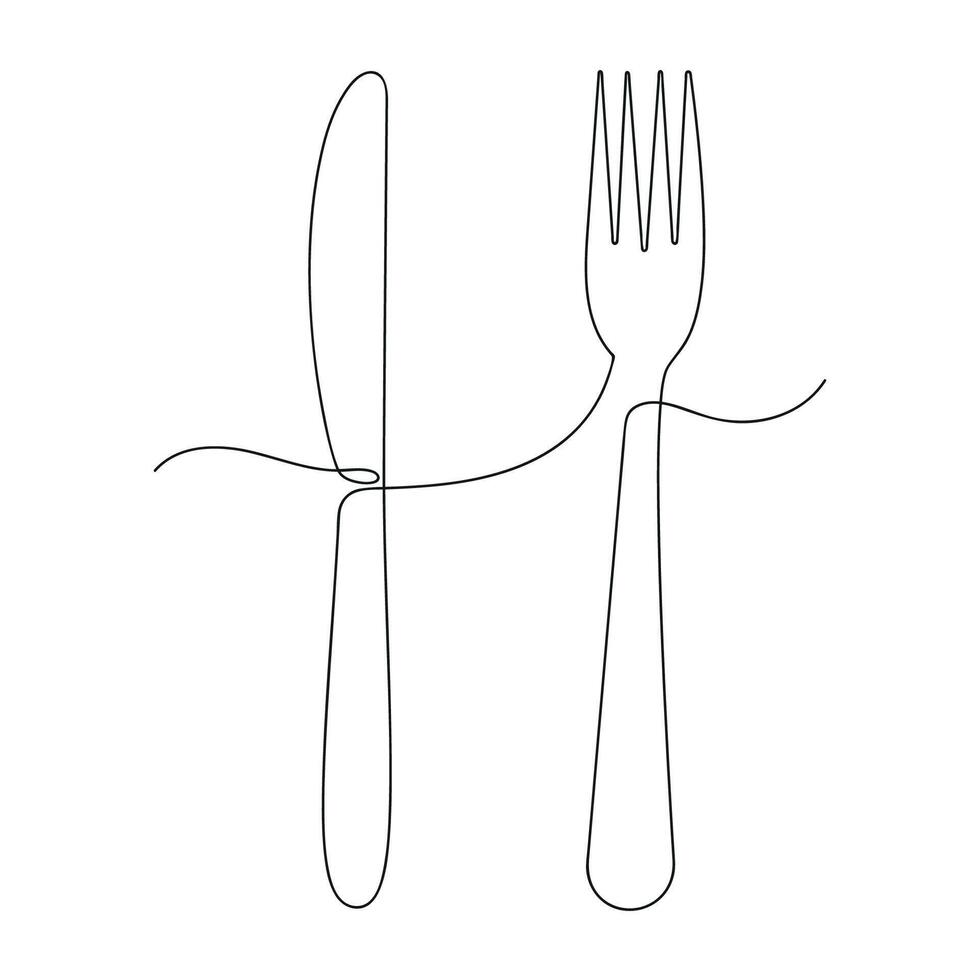 Fork and knife in one continuous line. One line drawing, minimalism. illustration. vector