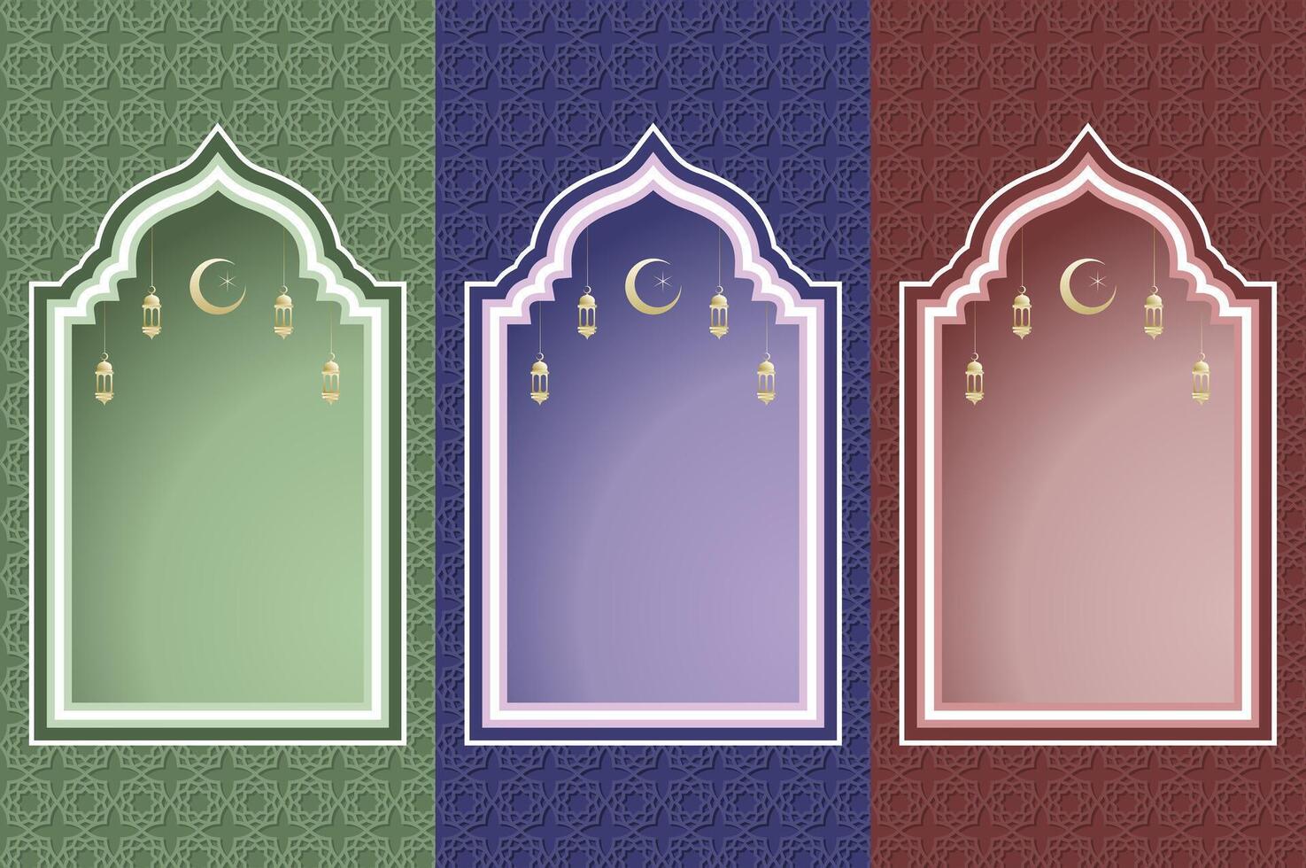 Islamic arch window with lantern and moon, ramadan background arch arabic. Islamic festival ramadan celebration template with copy space. vector