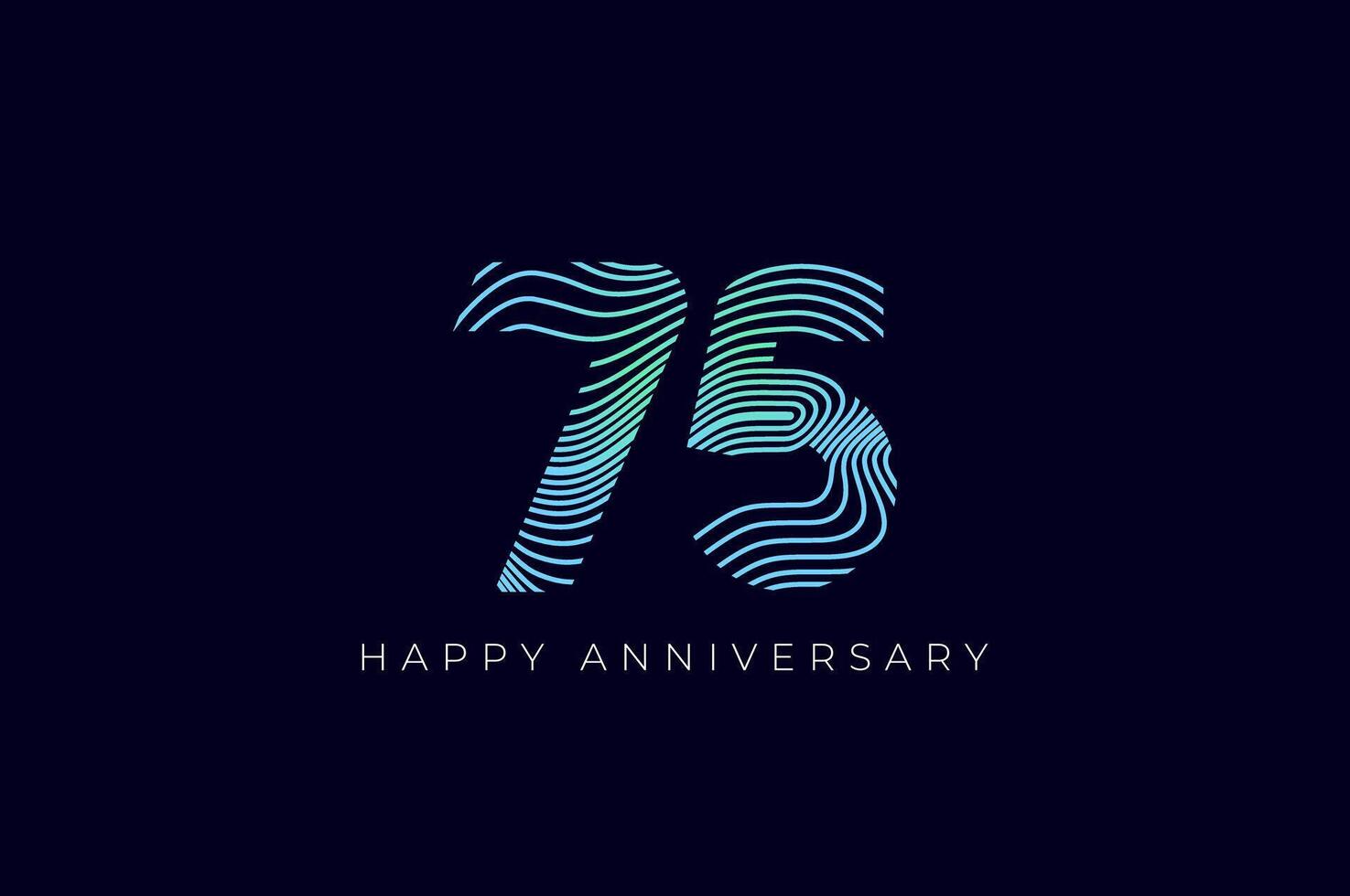 Numeric Design with Line Curve 75th, 75th Happy Anniversary with Gradient Colorful Line wave. Tech, futuristic and science concept vector