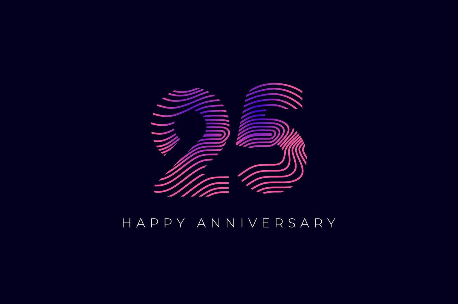 Numeric Design with Line Curve 25th, 25th Happy Anniversary with Gradient Colorful Line wave. Tech, futuristic and science concept vector